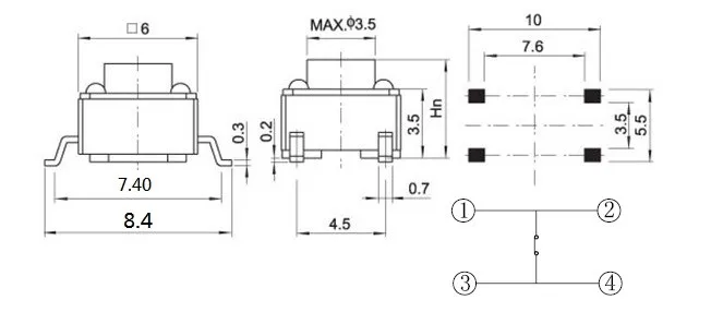 10 шт. обычный закрытый Такт переключатель 6X6X4,3 SMD вертикальный Тактильный кнопочный переключатель сила 250g нормально закрытый SMT