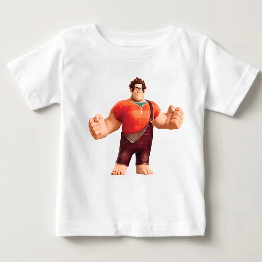 Летняя футболка для мальчиков с принтом «Wreck-It Ralph», одежда с короткими рукавами для подростков, белая футболка из чистого хлопка для маленьких мальчиков, детская одежда - Цвет: White childreT-shirt