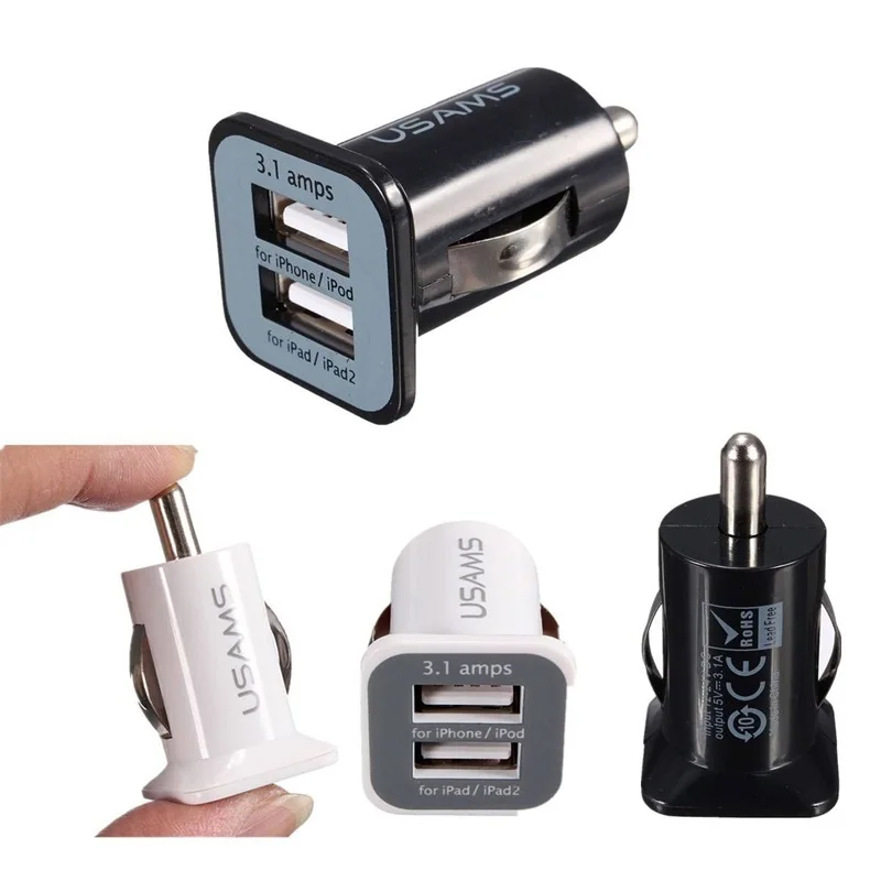 

Black/White DC 12V Multifunction 3.1A 2Port Dual USB Auto Car Charger for Mobile Phone Socket Adapter Automobile Accessories