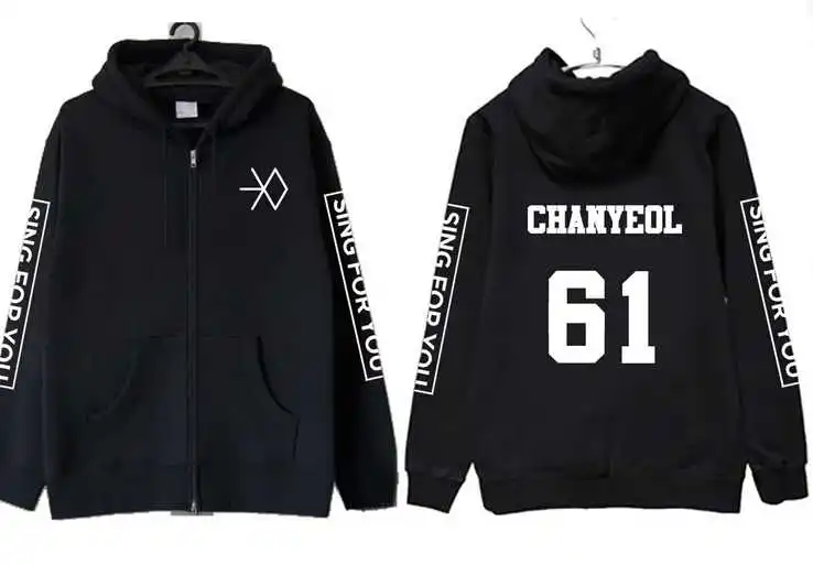 9 Kpop exo/осень-зима, зимние толстовки с именами членов группы, черные толстовки с принтом, модные куртки на молнии, верхняя одежда - Цвет: 9
