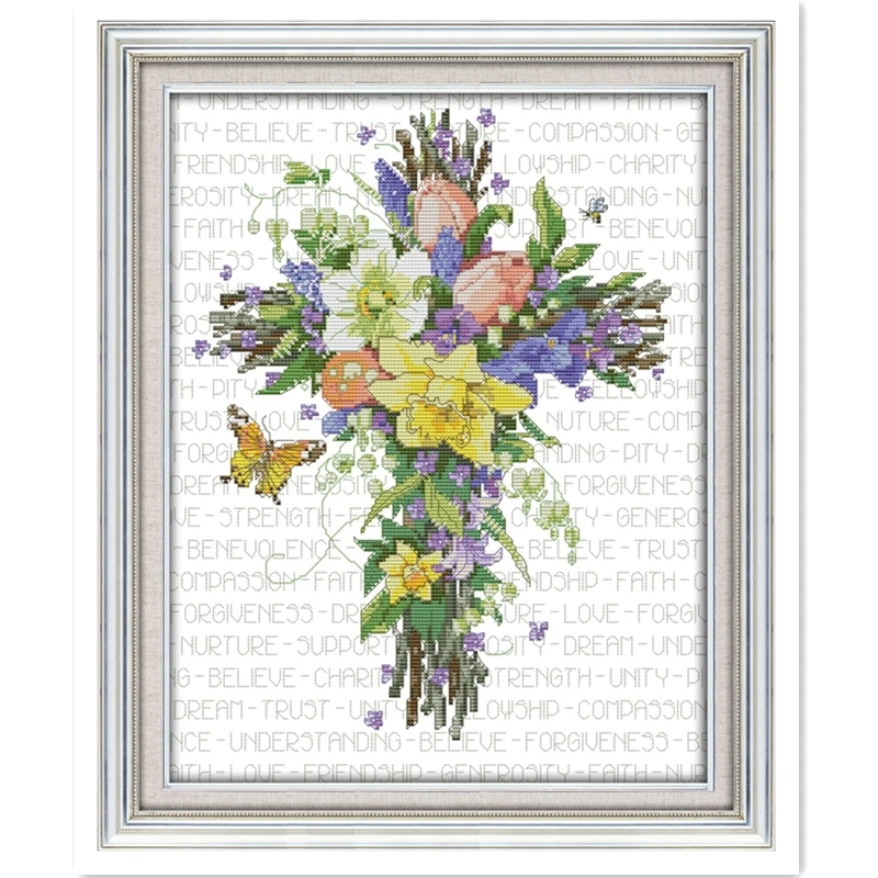 

Flower cross Chinese Counted Cross Stitch Pattern DMC Cross Stitch Fabric Embroidery Cross Set Painting Home decoration DIY Set