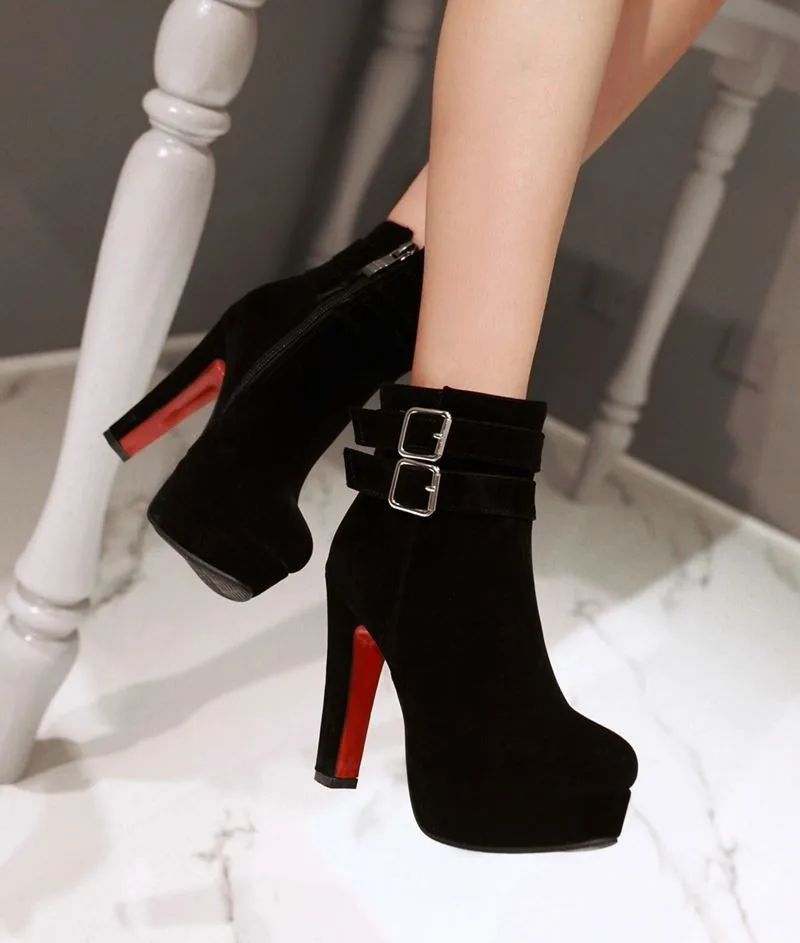 Asumer, большие размеры 33-43, горячая Распродажа, осенне-зимние женские ботинки ботильоны на высоком толстом каблуке, с круглым носком, на платформе, с пряжкой, черного цвета