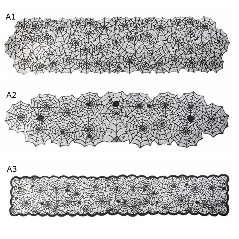 

46x183cm Halloween Spider Web Table Runners Black Lace Tablecloth Halloween Table Decoration Event Party Supplies Home Textile