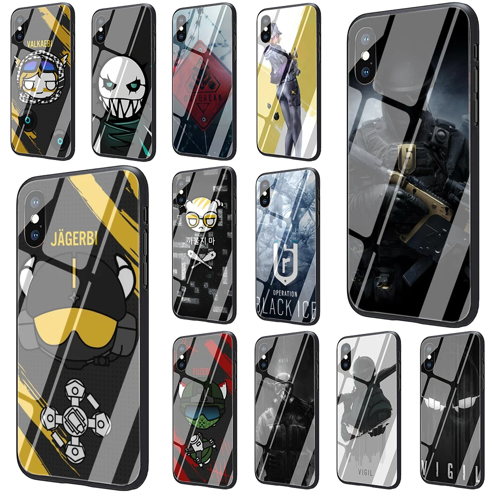 

Rainbow Six Siege Tempered Glass TPU Black Cover Case for iPhone 5 5S 6 6s 7 8 plus X XR XS 11 pro Max