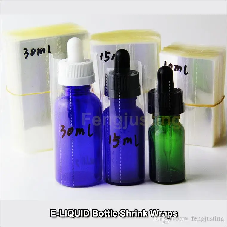 

PVC Heat Shrink wrap film for 30ml E-liquid Glass dropper Bottles shrink sleeve seals for 10ml 20ml 30ml glass e-juice bottles