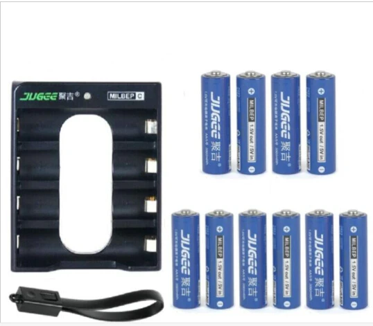 

1.5 v 14500 lifepo4 Li-ion Toys batteries 3000mWh 10pcs JUGEE AA Li-polymer lithium battery rechargeable batterie+charger