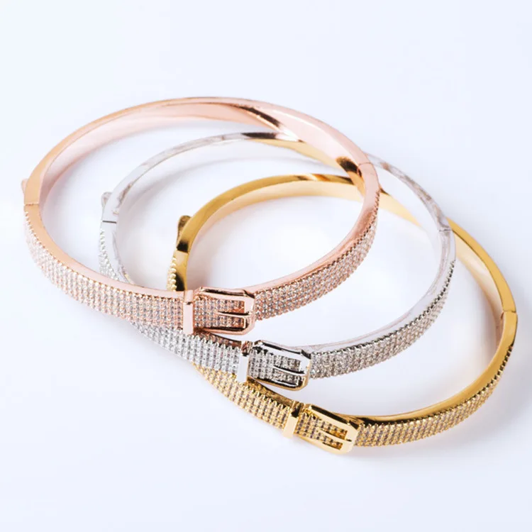 Full Rhinestone CZ Belt Gold Color / Silver Color / Rose Gold Color Women Bangle