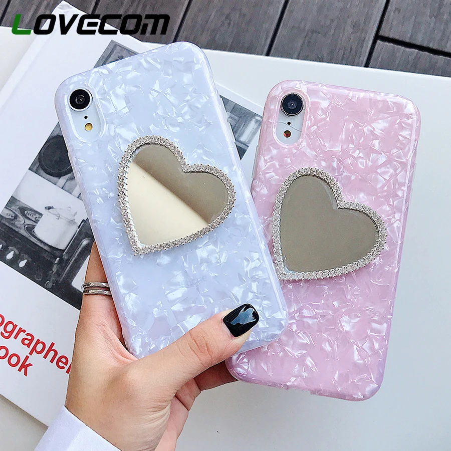 

LOVECOM Phone Case For iPhone XR XS Max 6 6S 7 8 Plus X DIY Heart Mirror Dream Conch Solid Color Soft IMD Back Cover Coque Gift
