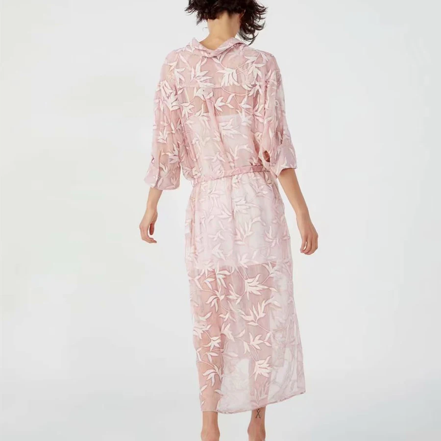 Boho Летнее платье с цветочной вышивкой Chiffo женское платье с коротким рукавом на пуговицах спереди повседневные платья с поясами первая любовь Vestidos