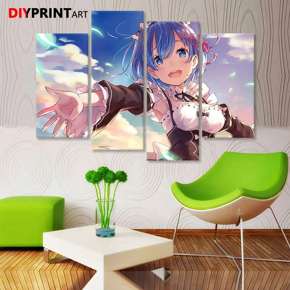 Картина на холсте Rem 4 шт./компл. аниме постер Re ZERO настенные украшения для