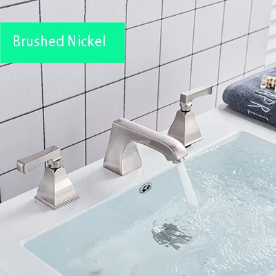 Brushed Nickel Современный кран с двойной ручкой для раковины для холодной и горячей воды, кран для раковины для ванной комнаты, 3 отверстия для установки, смеситель для ванной комнаты - Цвет: Brushed Nickel