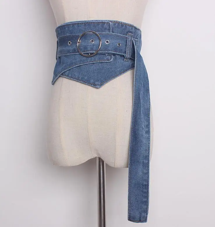 Women's runway fashion blue denim Cummerbunds female Dress Corsets Waistband Belts decoration wide belt R1690 - Цвет: blue