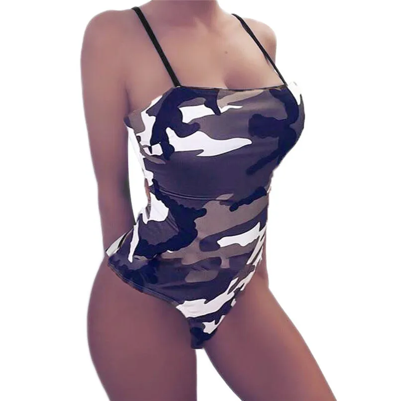 

One Piece Swimsuit Womens Swimsuit Camouflage Sling One Piece Sexy Bikini Swimwear Bathing Beachwear #2n08