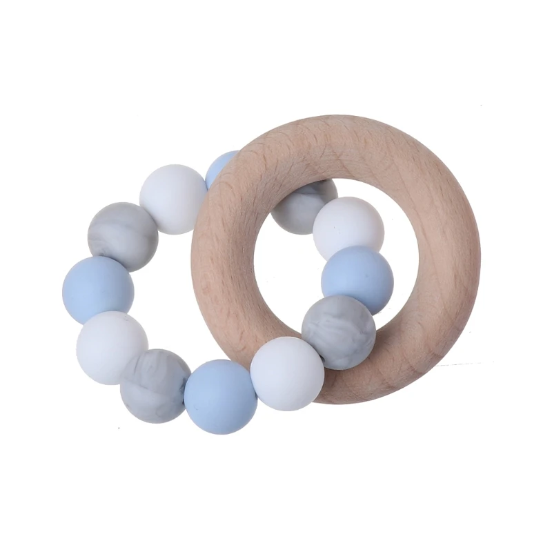 Baby Teether Rings Food Grade Silicone Teething Bracelet Beech Wood Chew Toys