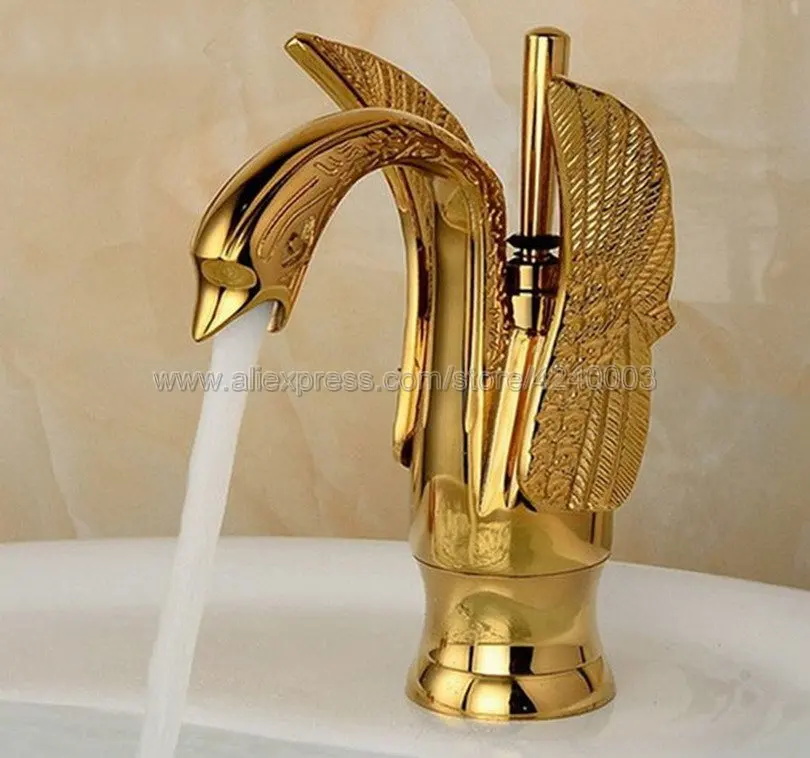 

Basin Faucets New Design Swan Faucet Gold Plated Bathroom Vanity Vessel Sinks Mixer Bathroom Basin Sink Faucet Tap Kgf009