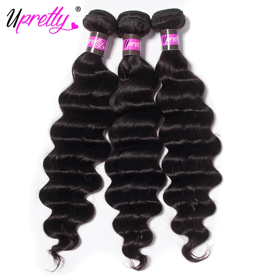 Upretty Brazilian Hair Weave Bundles With Closure Loose Deep Wave Bundles With Frontal Remy Human Hair 3 Bundles With Closure
