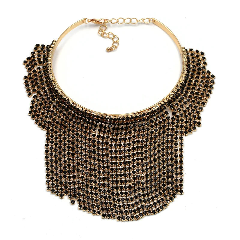 2017 Free Shipping fashion crystal tassel necklace Europe costume chunky choker statement Necklaces jewelry women NHJJ1942