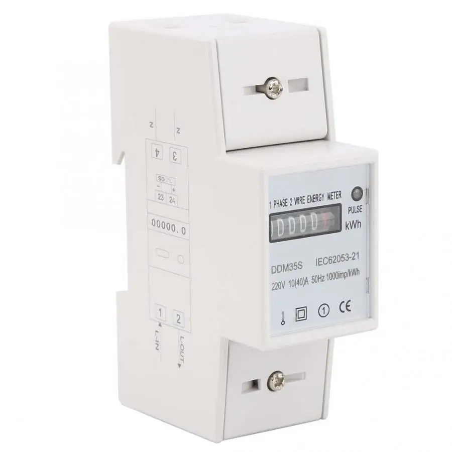 Однофазный Американская классификация проводов 2р Din Rail электроэнергии Мощность потребление ваттметр счетчик энергии DDM35S 10-40A 220 V/230 V 50/60Hz
