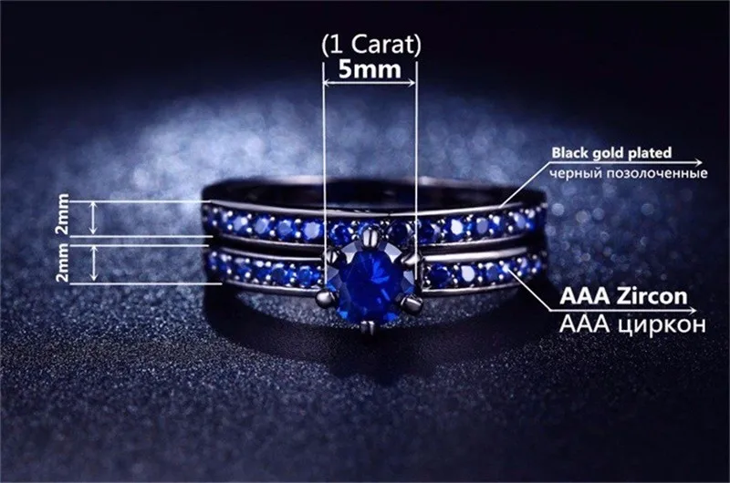 Черный золотые кольца Набор для Для женщин AAA CZ Diamant Jewelry Для женщин кольца Обручение обручальное кольцо наборы Bague AR214