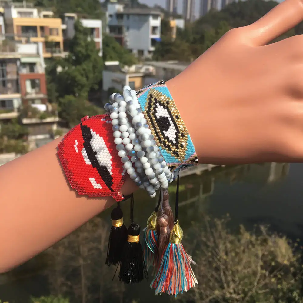 Go2boho браслет от сглаза Bileklik Турецкий Дурной глаз браслеты Миюки красные губы Delica MIYUKI ювелирные изделия из кристаллов для женщин