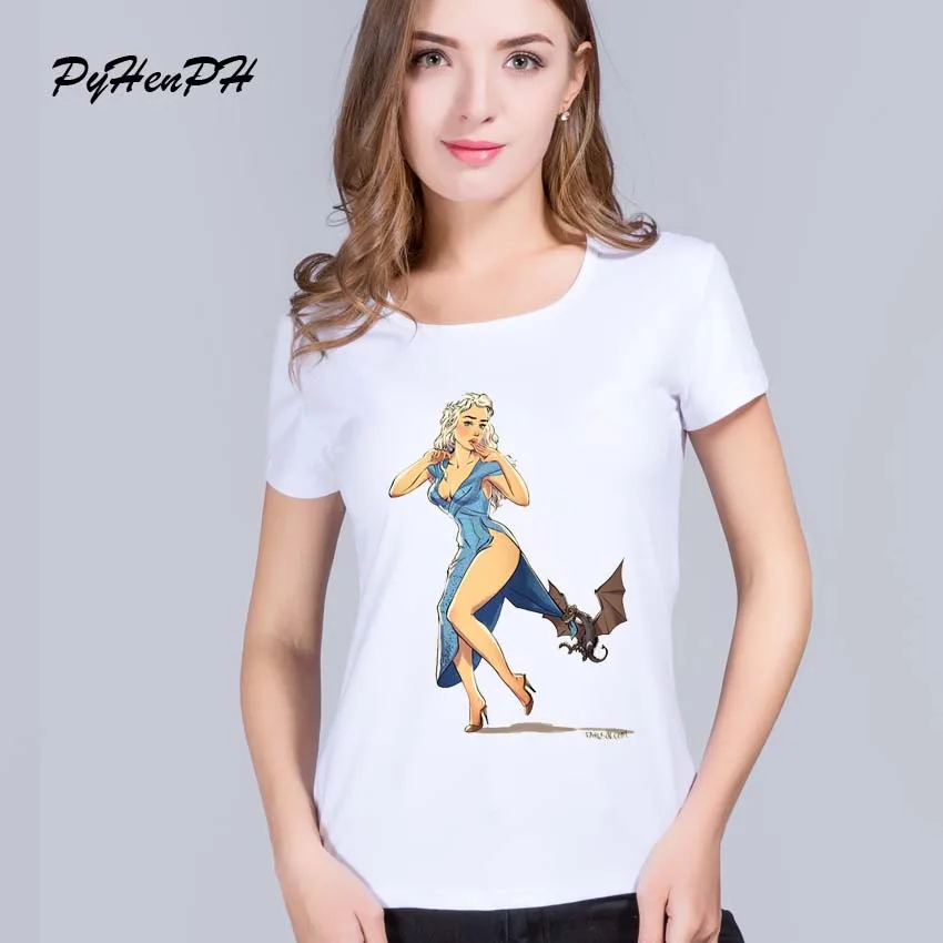 PyHenPH Новая Летняя мода Harajuku Игра престолов сексуальная девушка Женщины Топ с коротким рукавом Футболка милый сладкий стиль белый плюс