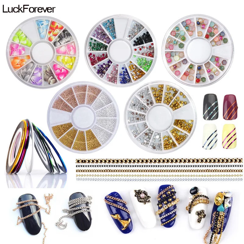 Стразы LuckForever для украшения ногтей Золотая цепочка Жемчужный Камень