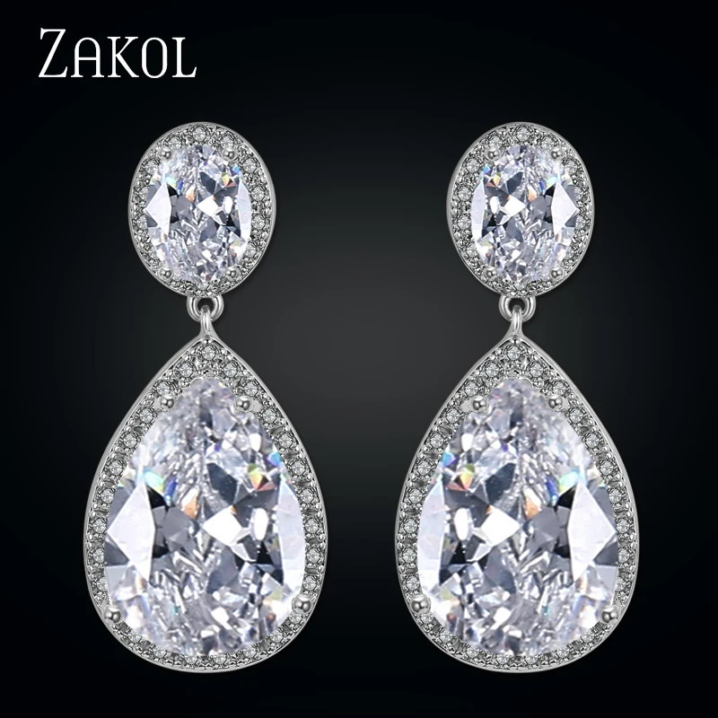 

ZAKOL Clear Big Water Drop Zircon Dangle Earrings Dubai Style Women Jewelry Gorgeous Earrings FSEP2013