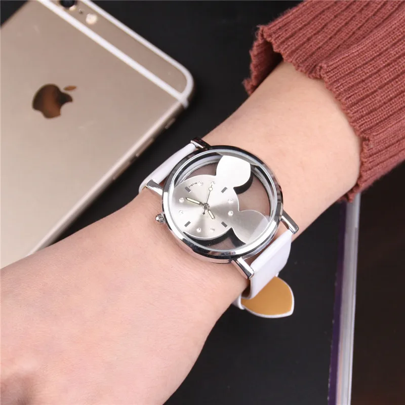 2019 montre femme hot selling personality trend Mickey Mouse double-sided hollowed children's Leather Watch relogio feminino 