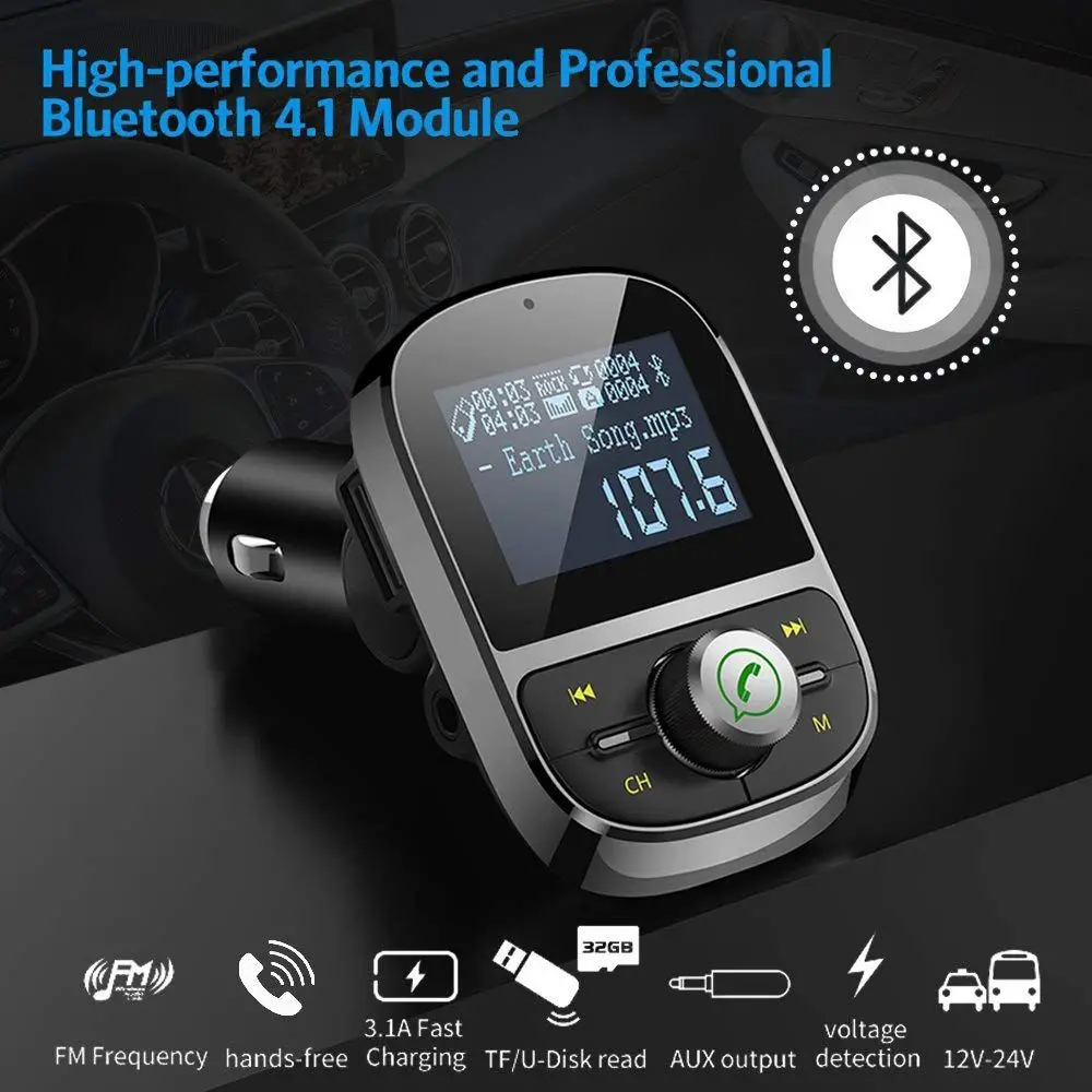 Беспроводной Bluetooth fm-передатчик радио адаптер Автомобильный MP3 двойной USB Автомобильное зарядное устройство 1.44in дисплей Поддержка USB флэш-накопитель/TF карта/3