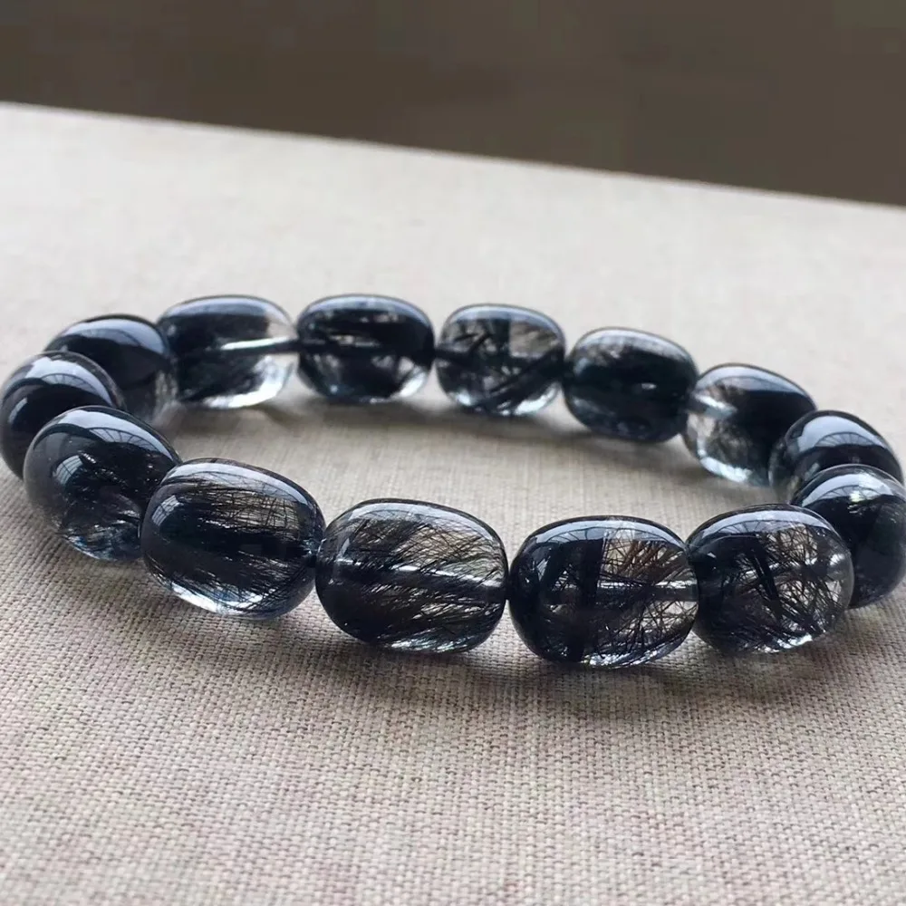 Top Quality Natural Black Hair Rutilated Quartz Crystal Women Men 16x12mm Clear Barrel Beads Stone Bracelet From Brazil AAAAA