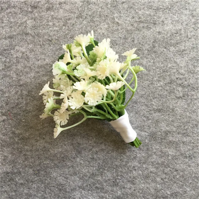 Weddingbobdiy Искусственные цветы бутоньерка жениха дружки петлицах Свадебные аксессуары Пром человек костюм украшения - Цвет: White