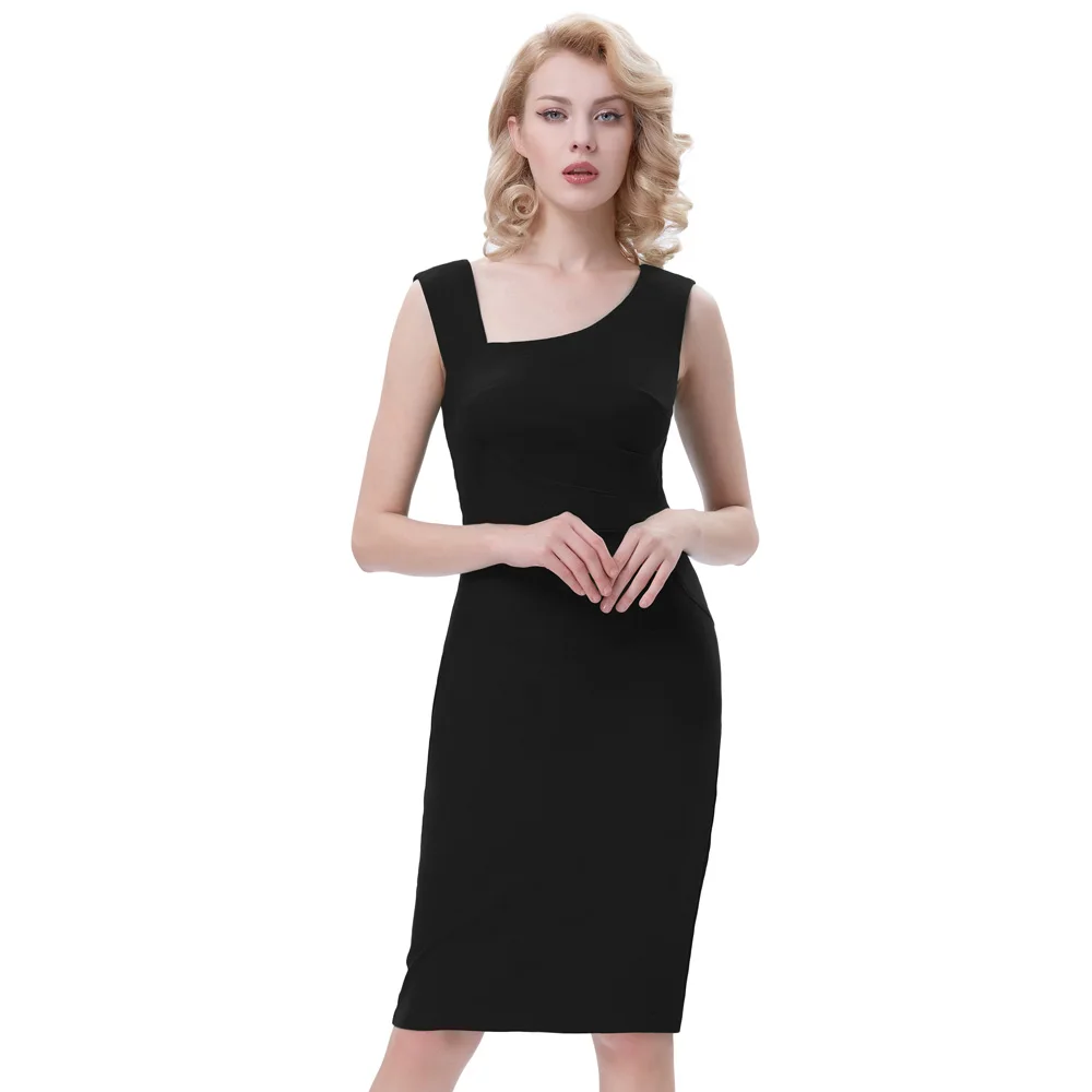 sexy black dress 1 Женское элегантное офисное платье с разрезом сзади, одежда для работы, OL, бодикон, винтажное платье без рукавов, сексуальное Бизнес синее женское платье-карандаш - Цвет: sexy black dress 1