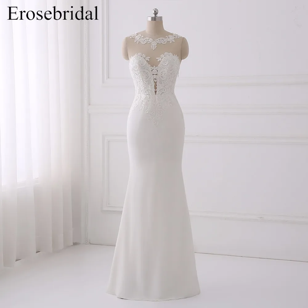 Sexy Illusion Back Mermaid Wedding Dress 2018 Lace Bohemian Wedding Dresses Elegant Appliques Bodice Bridal Gown