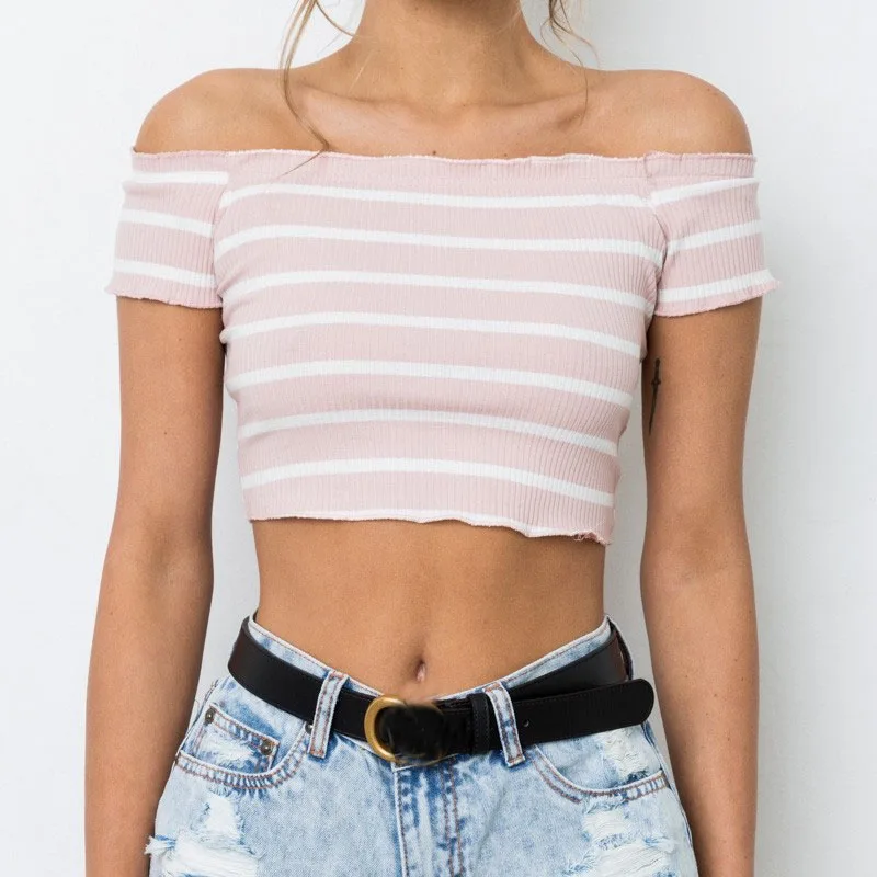 

Sexy Off Shoulder T-Shirt Women Chic Tees Ladies Knitted Bustier Crop Tops Bras Bralette Women Tunic Tube Crop Top Female Blusa