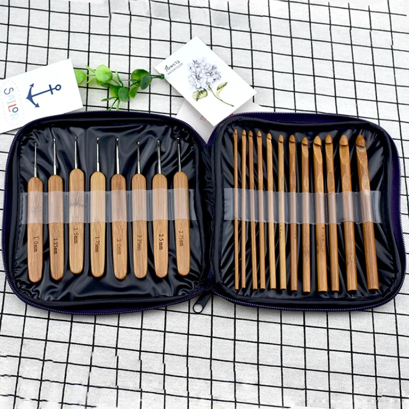 

20pcs/set Bamboo Crochet Hooks Needles Knit Weave Craft Yarn Sewing Tools Knitting Bamboo Crochet Hook Set With Case