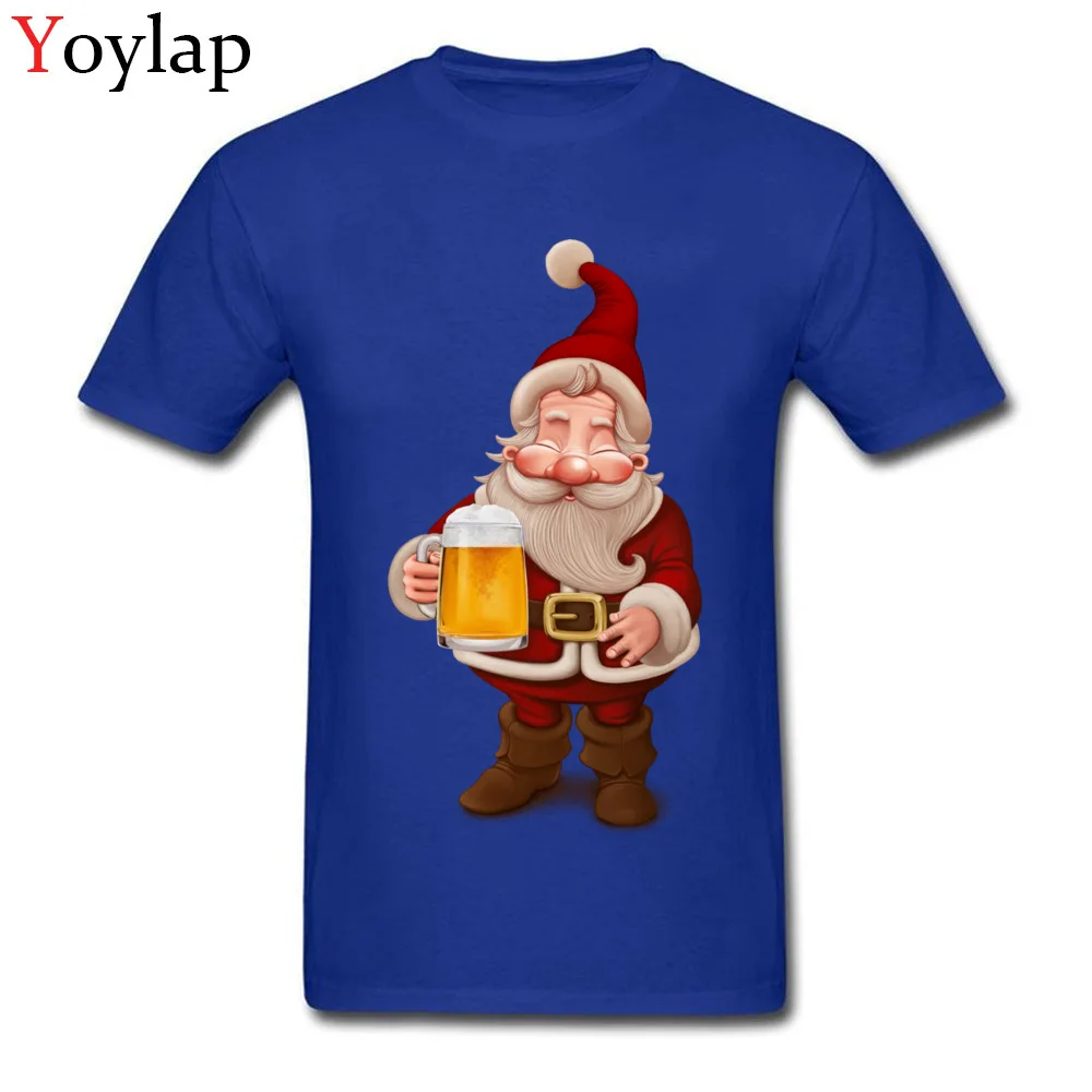 New Fashion Custom Short Sleeve Tops T Shirt Santa Claus Beer Fall Round Neck 100% Cotton Men's T-shirts Custom Clothing Shirt blue