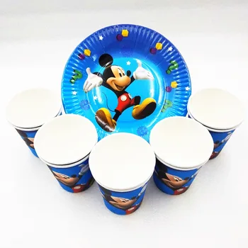 

20pc/set Mickey Mouse Birthday Party Supplies Plates Cup Disposable Tableware Party Favors Decoration Cake dishes