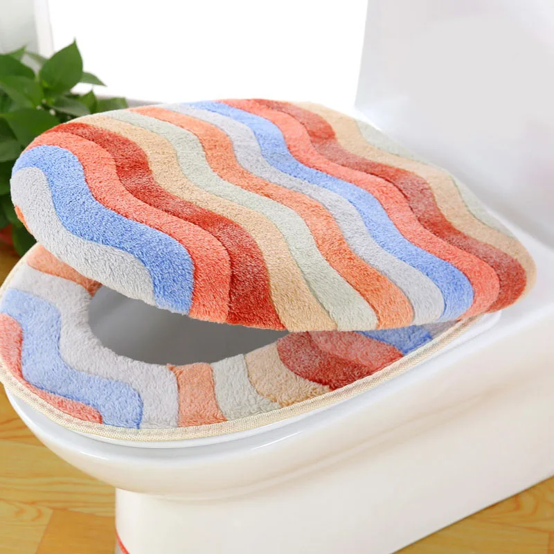 Toilet Seat Mat Cover Colors Stripe Strong Elastic Toilet Seat Cover 2