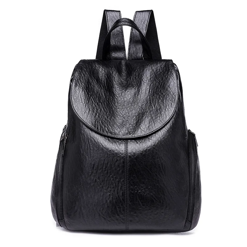 Женский рюкзак, модный, простой, трендовый, из искусственной кожи, рюкзаки, сумки через плечо, женский рюкзак для колледжа, Большая вместительная посылка - Цвет: Черный