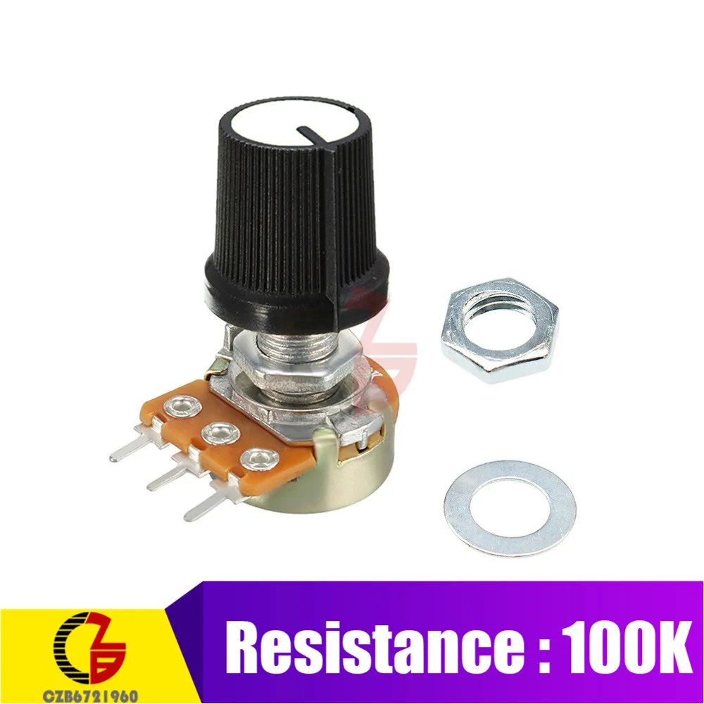 100K 5Pcs Potentiometer Switch 1K 2K 5K 10K 20K 50K 100K 250K 500K 1M Ohm Resistor Linear Switch with Taper Cap Knob for Arduino - Цвет: 100K