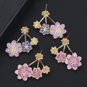 

GODKI 34MM Spring Design Luxury Popular Colorful Flower Stud Earring For Women Wedding Full Mirco CZ Cubic Zircon Trendy Jewelry