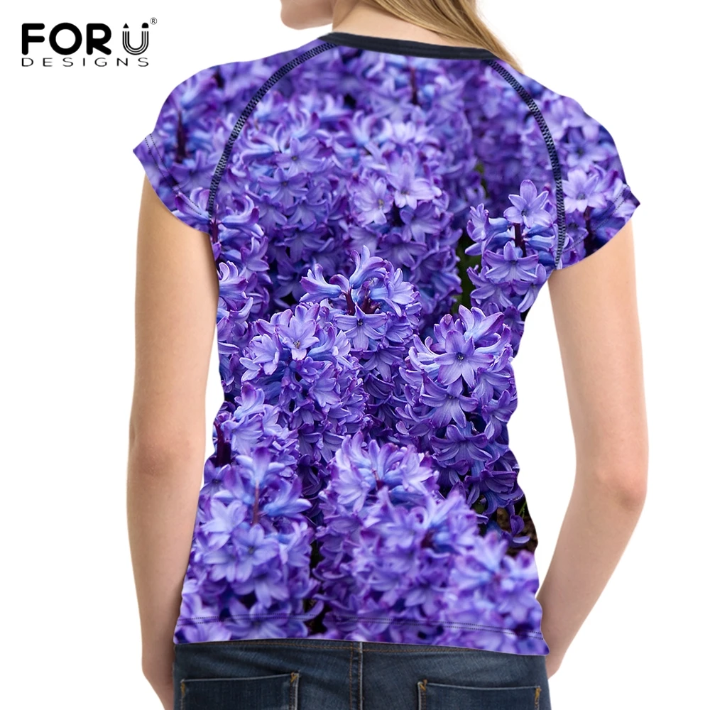 FORUDESIGNS/женские футболки с объемным принтом в виде гиацинта, модные топы с короткими рукавами, футболка, одежда для фитнеса, футболка с круглым вырезом для девочек