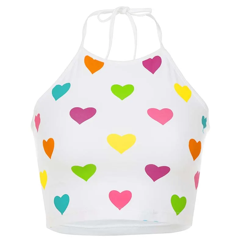 white tank top SUCHCUTE женская футболка с принтом любви Обрезанные женские рубашки лето Kawaii Harajuku корейский стиль Праздничная Вечеринка фестивальный Топ - Цвет: white tank top
