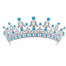 Princesa de lujo real Rhinestone Crystal corona nupcial de la boda Tiaras tocado cristales azules Silver Plating