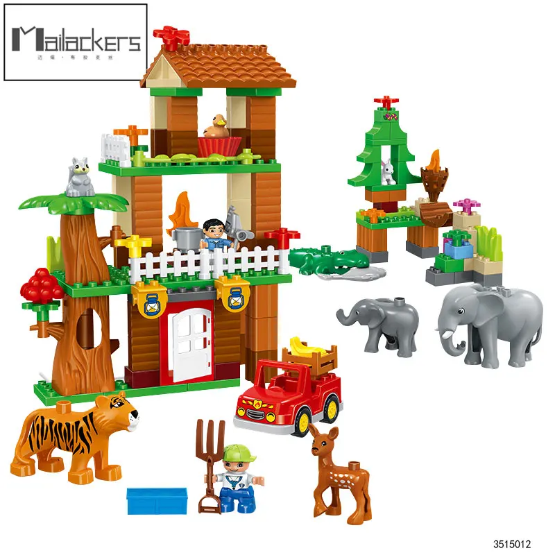 Mailackers Duplo серия "Животные" кирпич джунгли Приключения Слон Тигр фигурки строительные блоки Развивающие детские игрушки для детей