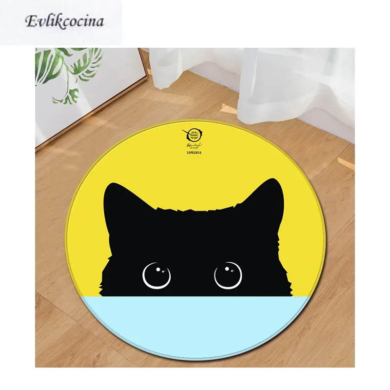 

Free Shipping Black Cat Cartoon Round Non-Slip Absorbent Bath Mat Area Rug for Living Room Bedroom Floor Carpet Tapete Infantil