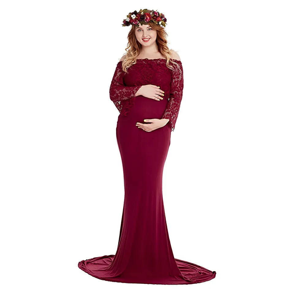 Dress 1 and Garland VOGUEON женское платье для беременных для фотосъемки с длинными рукавами кружевное женское платье-макси для беременных модные вечерние платья для душа - Цвет: Dress 1 and Garland