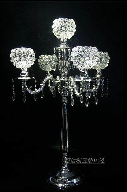 $US $599.99 1set/4pieces H76cm 5branch silver floor wedding candelabra candelabrum candlestickcrystal candle holder  with crystal ball ZT027