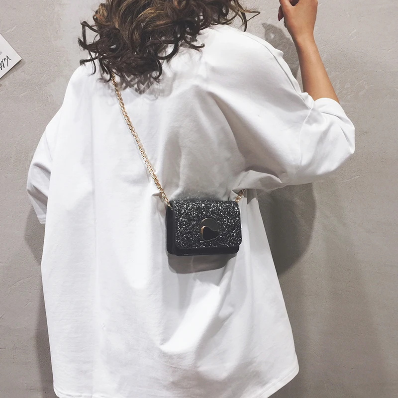

Mini bag handbags new 2019 sequins personality wild small square bag simple chain shoulder Messenger bag tide