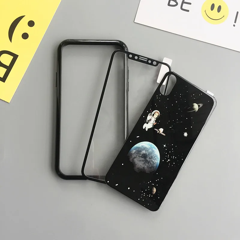 Для iPhone XS max Магнитные бампер и сзади спереди закаленное стекло Флим Для iPhone XR/7 8 плюс черный Вселенная звездное небо наклейки - Цвет: black girl